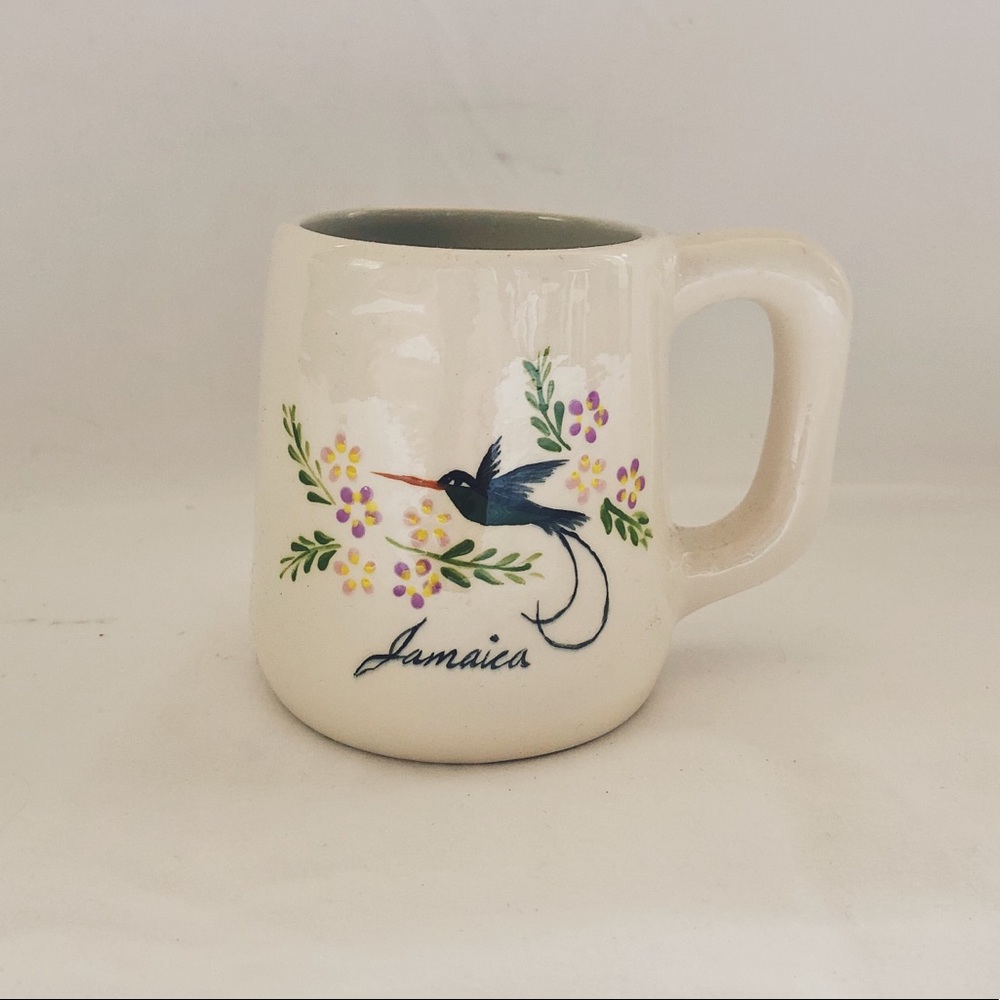 Vintage Floral Hummingbird Jamaica Souvenir Mug